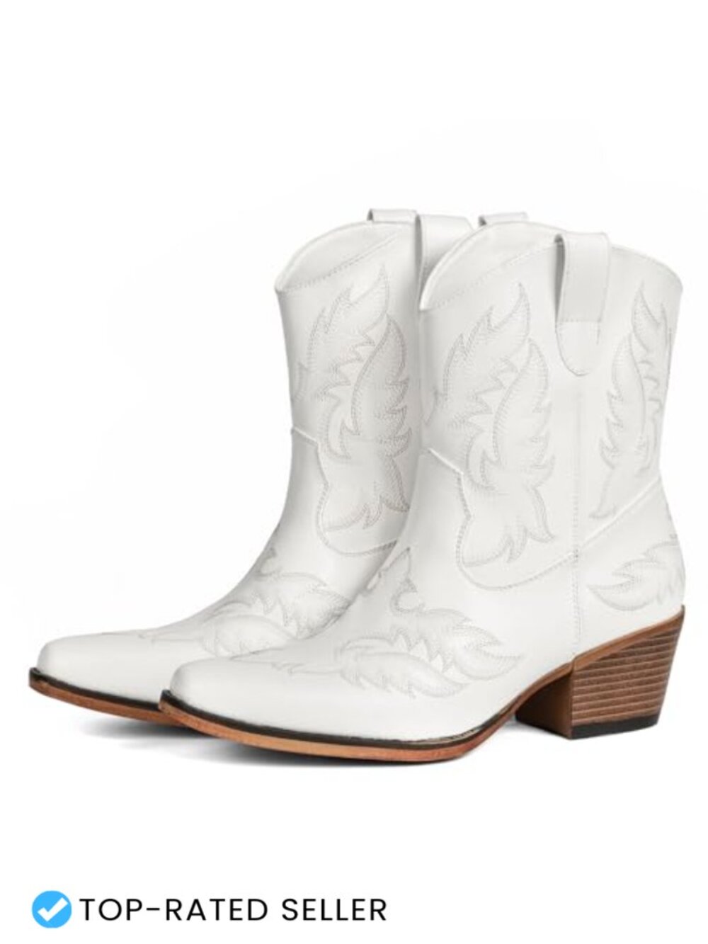 Women's Western Ankle Boots Block Heel Pointed Toe Embroidered Faux Leather - Picture 1 of 6